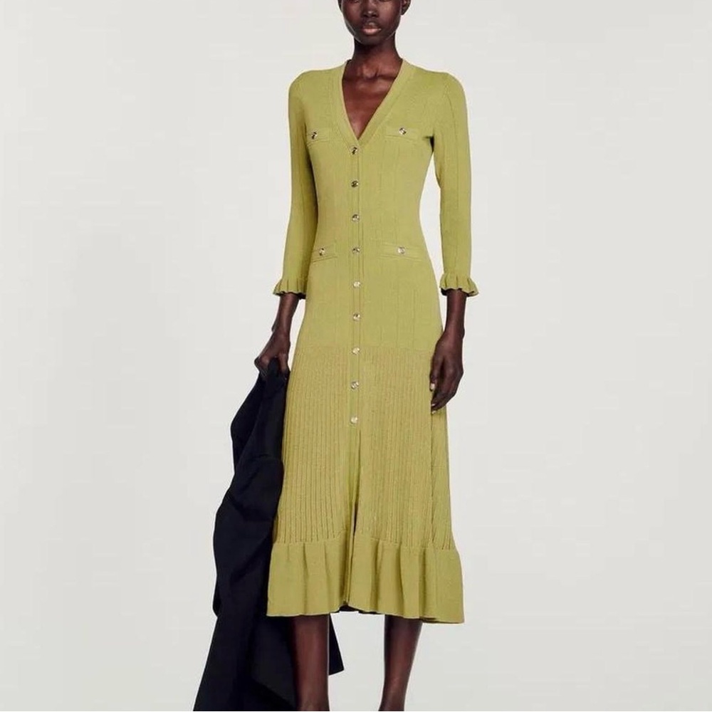 Sandro green knit mid dress